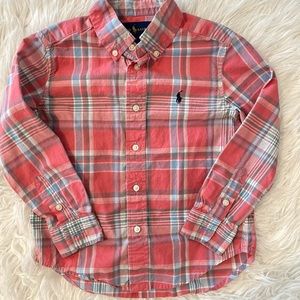 Ralph Lauren Boys Plaid Poplin Collar Button Shirt size 4